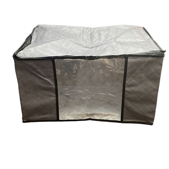 2 Pack Fabric Storage Container Zip Top Grey With Handles And Window 21”x14”x12” - Picture 1 of 4